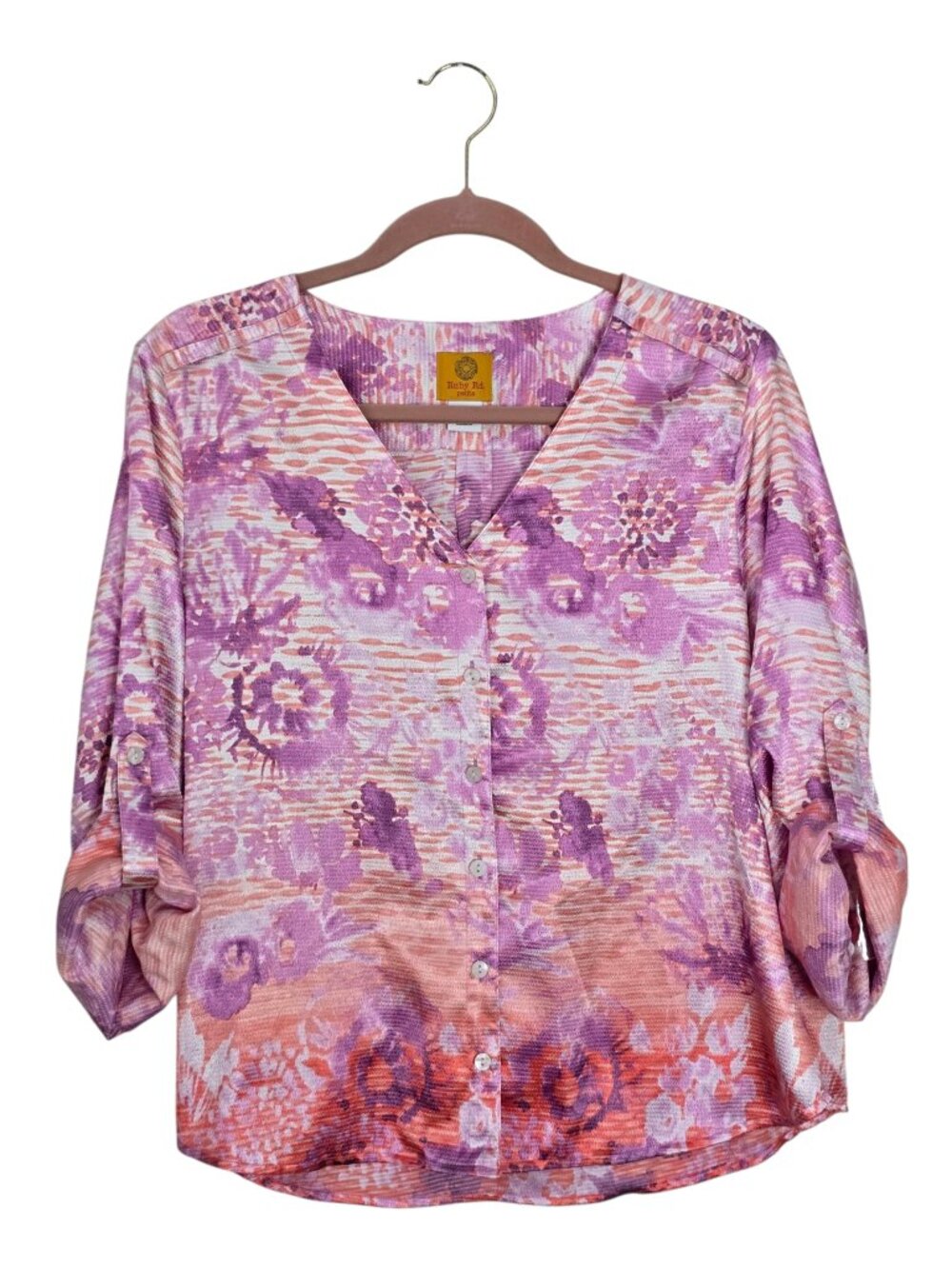 Ruby Rd. Petite Button Up Ombre Floral Blouse Size 16P